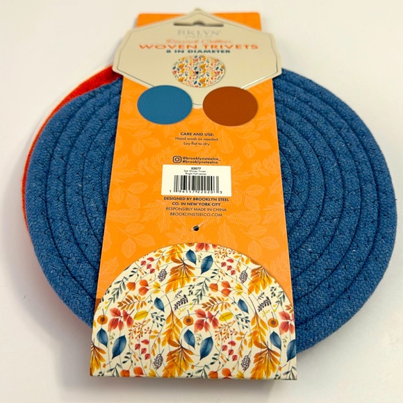 3pc BKLYN Steel Co. Round Woven Trivet Set - Bright Fall Leaves - 8” In Dia… - Picture 1 of 6